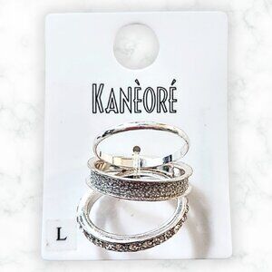 NWT Kanèoré Womens Set of 3 Silver Tone Stackable Rings Gemstones Large Size 9.5